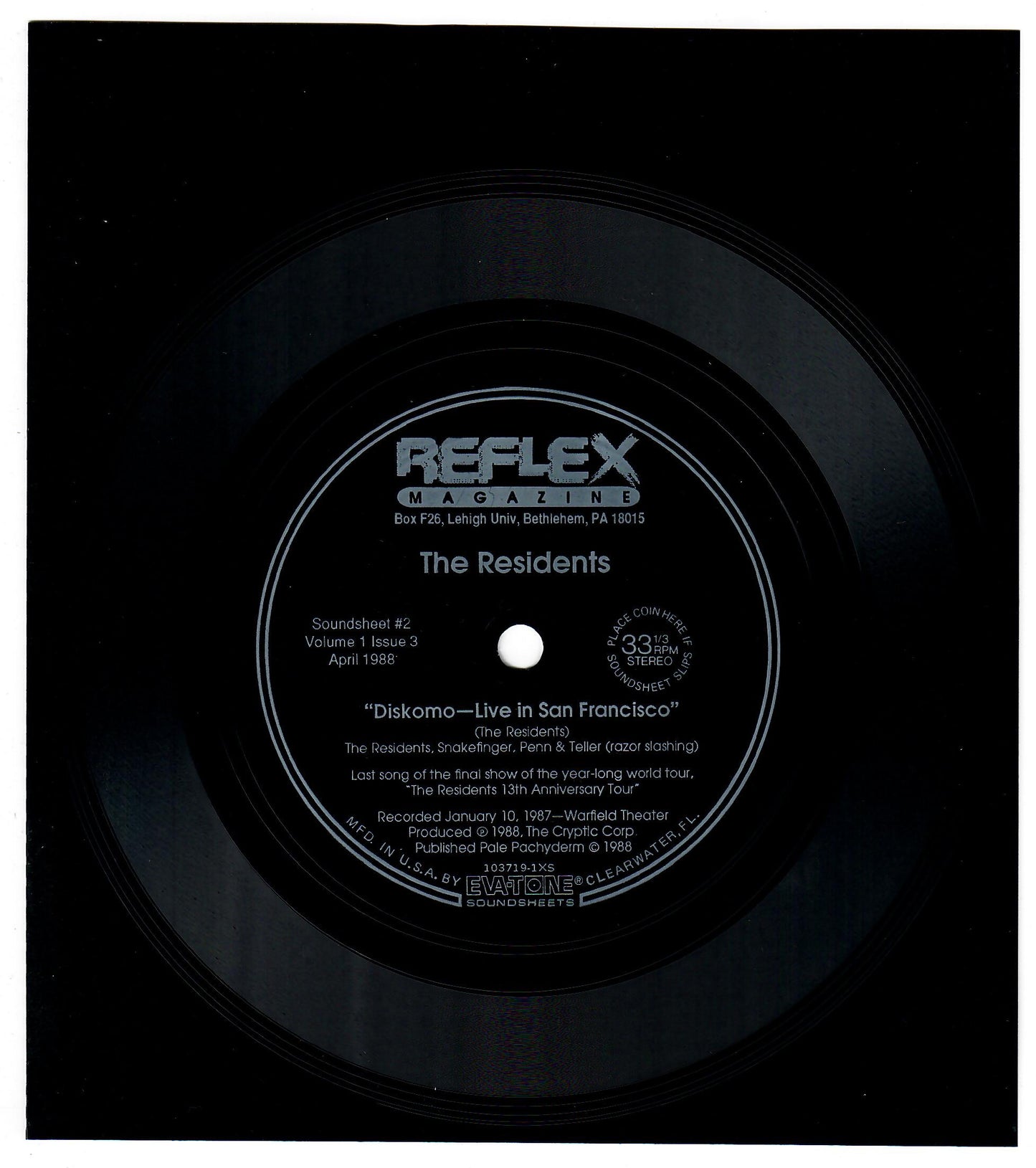 Reflex Magazine Flxi-Disc of Discomo Live In San Francisco